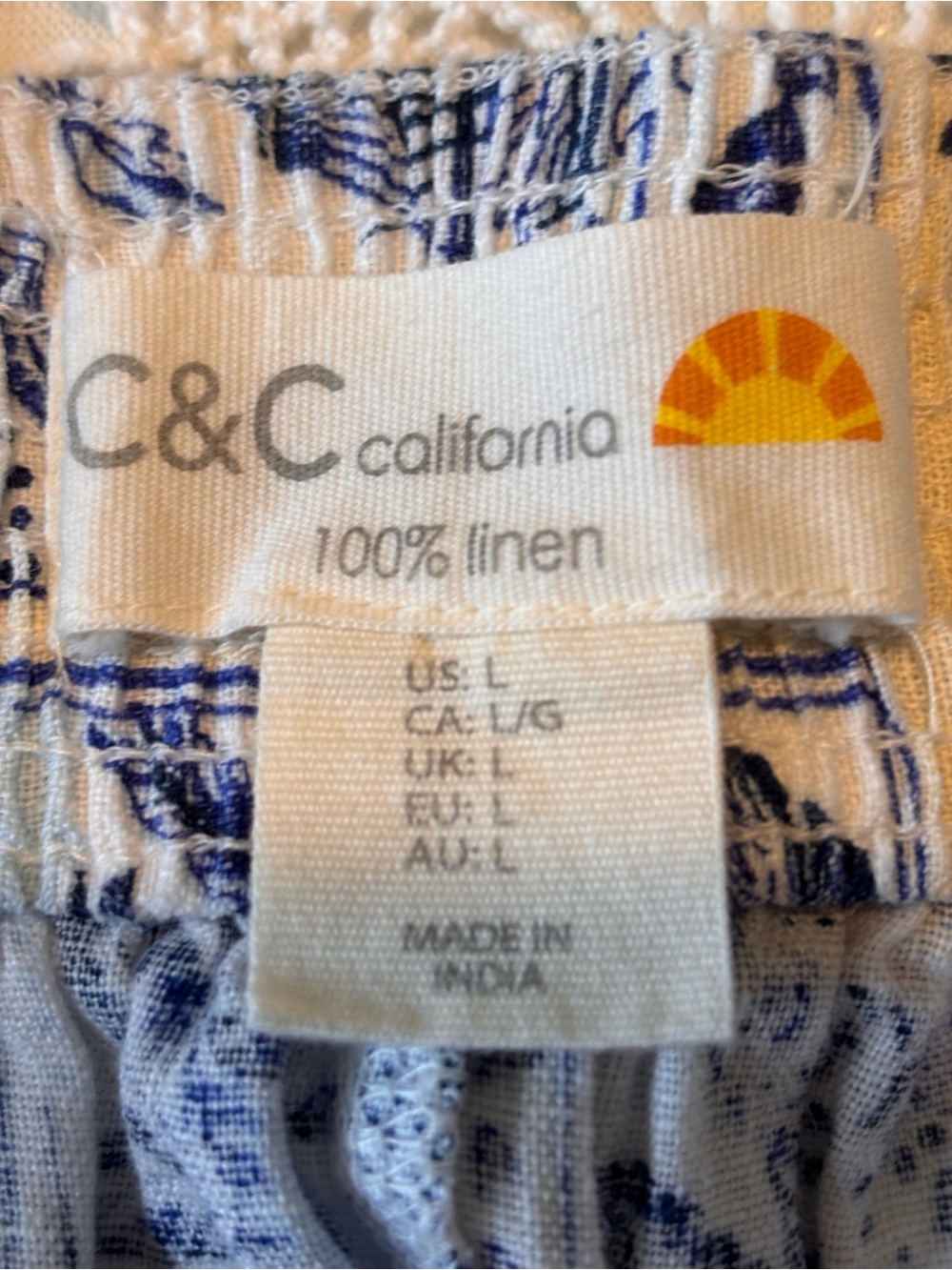 C & C CALIFORNIA 100% LINEN WIDE LEG CROP PANTS TROPICAL SCENIC PATCHWORK - Picture 6 of 9